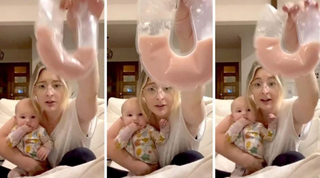 breastfeeding mom pumps pink milk