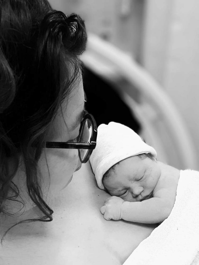 Rachel Silvester with her newborn baby