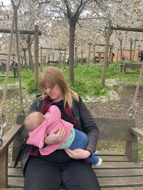 Breastfeeding by the cherry blossom trees