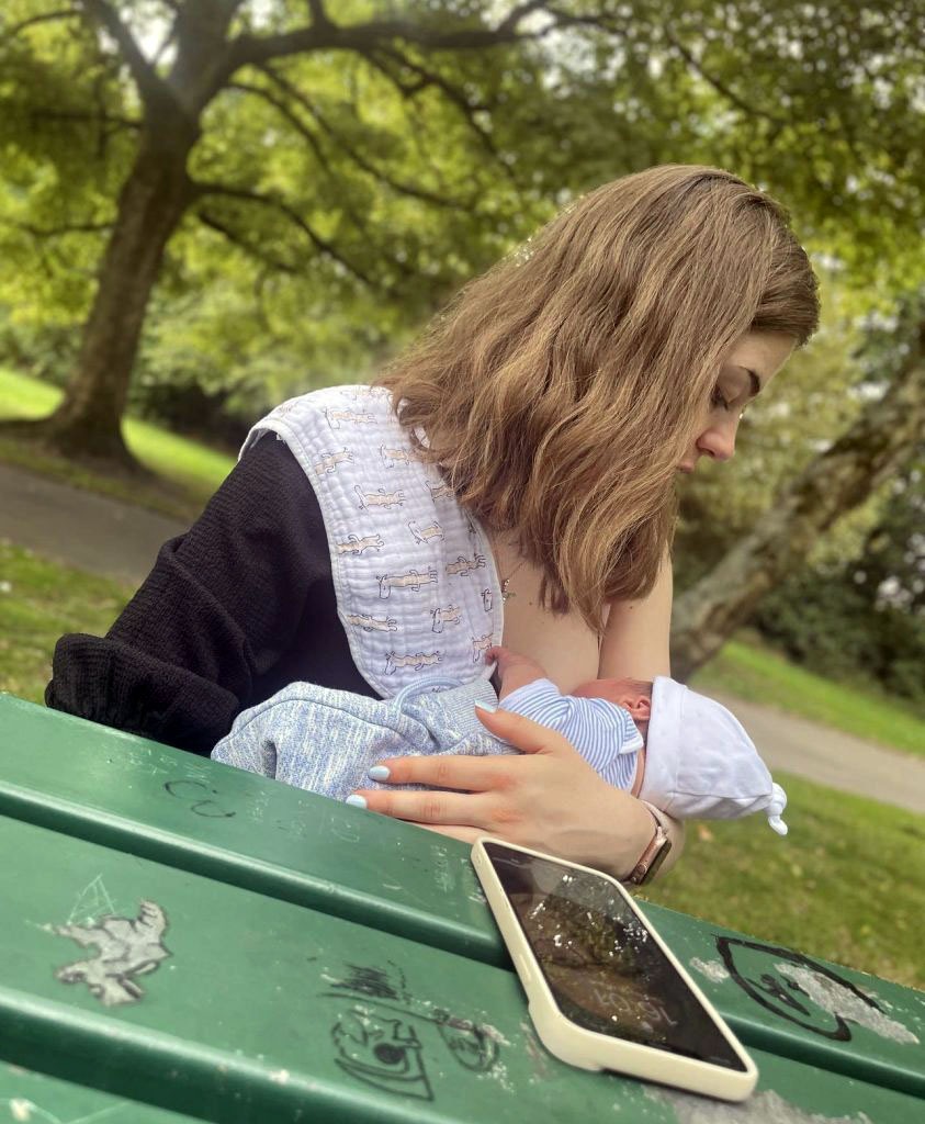 Alicia Sagar breastfeeding her newborn outside in nature