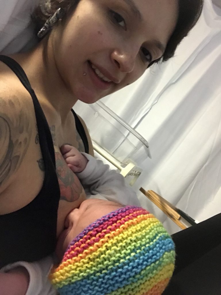 Millie breastfeeding her newborn baby