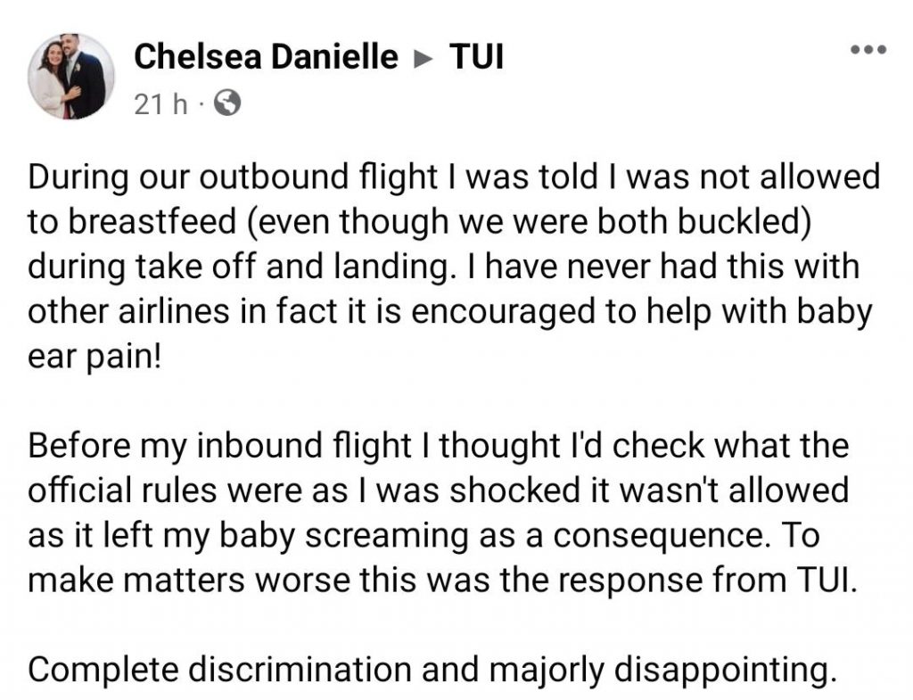 TUI breastfeeding discrimination