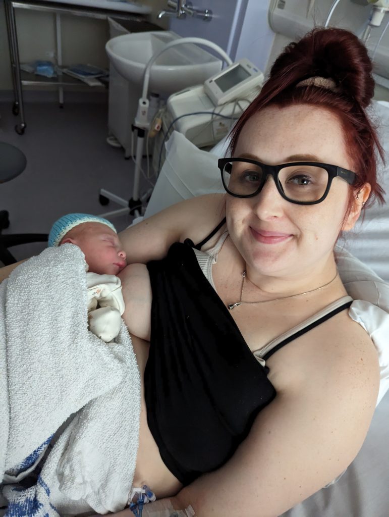 Samantha with her newborn baby son