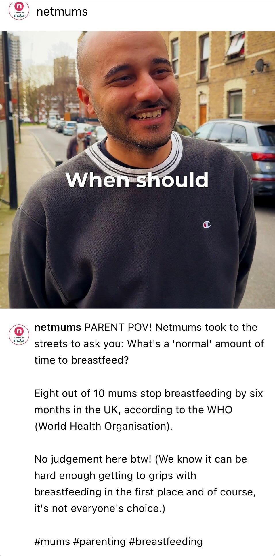 Screenshot of the now-deleted Netmums Instagram post about breastfeeding