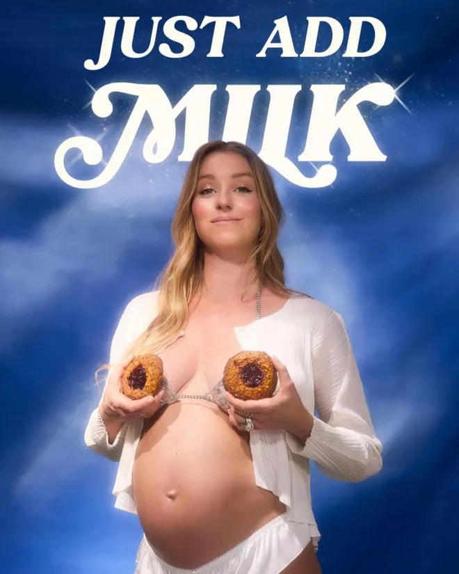 Molly Baz lactation cookie ad with Swehl