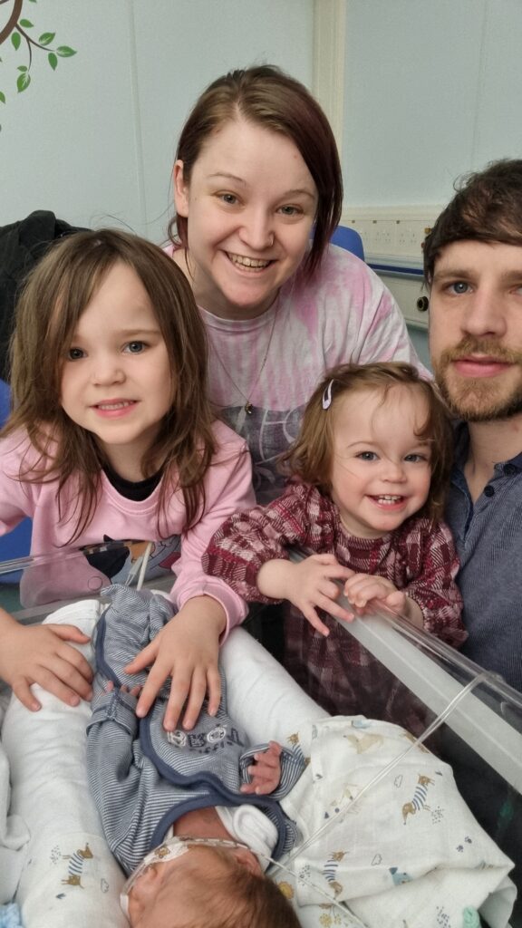 Sophie pictured with her three children, all of whom were born premature