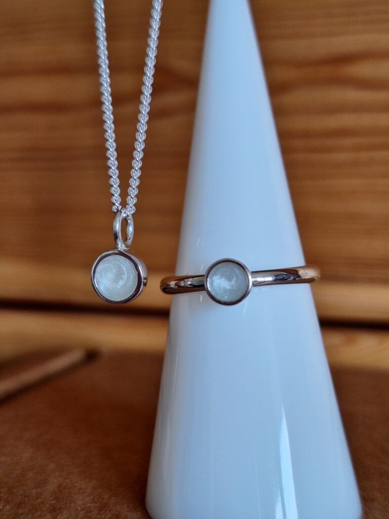 Boob Bling breast milk necklace and ring set