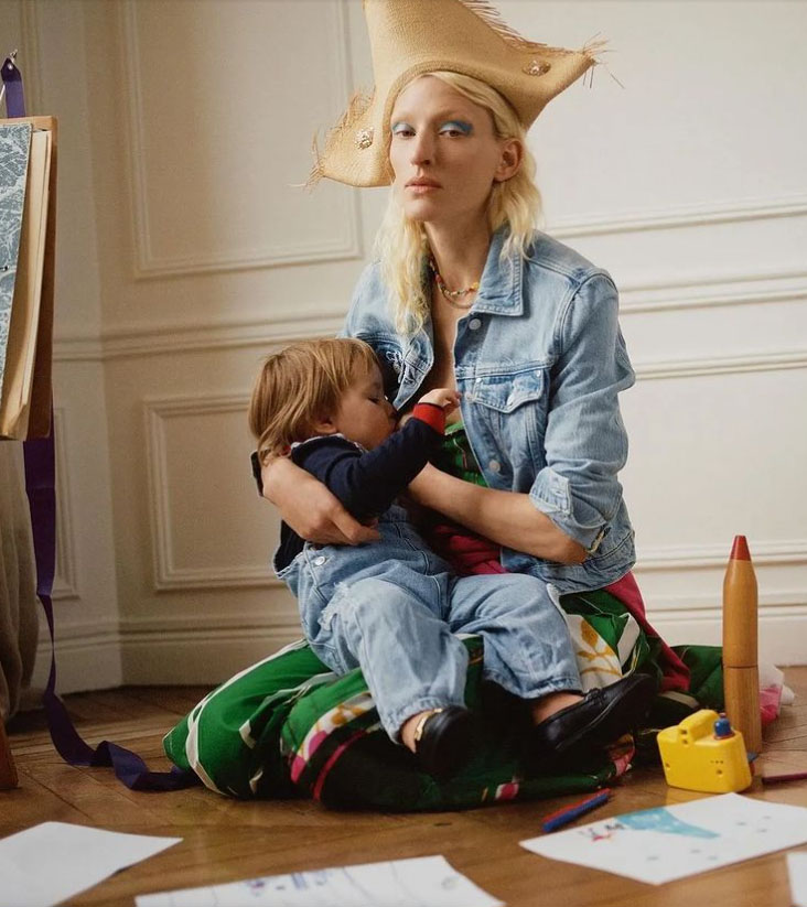 Model Maggie Maurer breastfeeds on Vogue France shoot