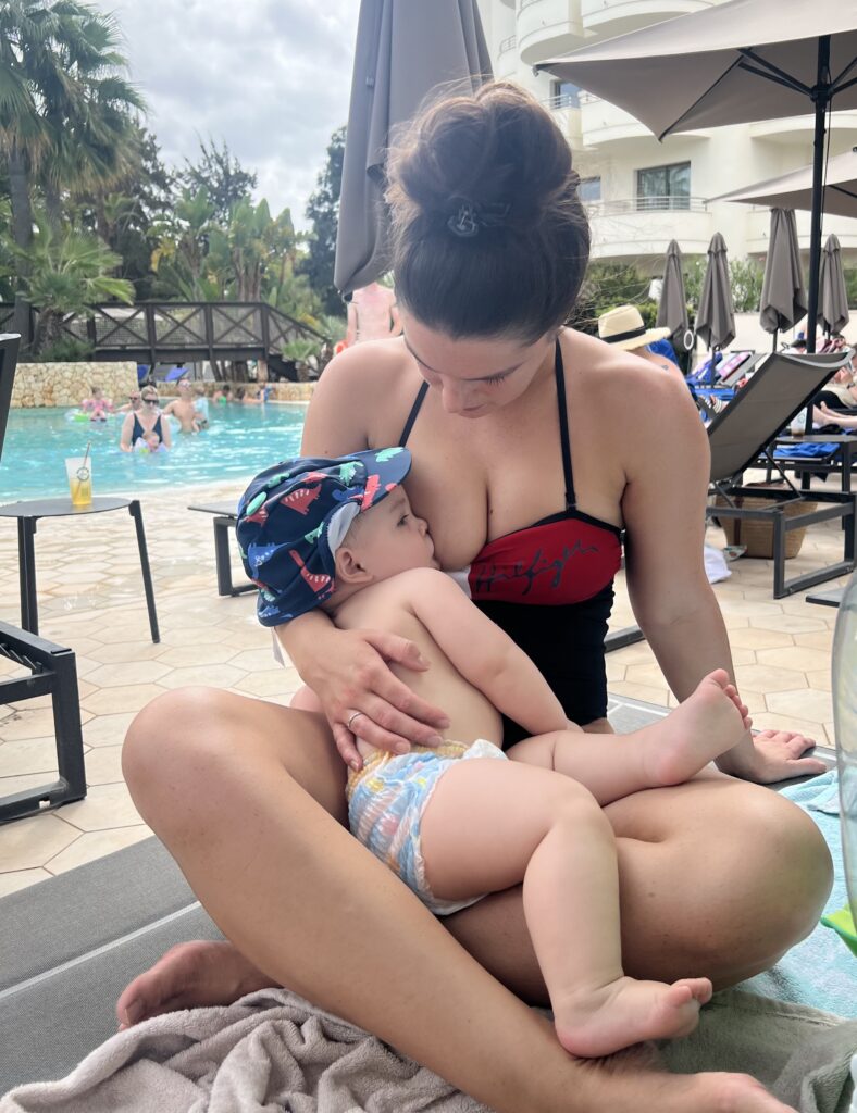 Anni Valentine breastfeeding on holiday