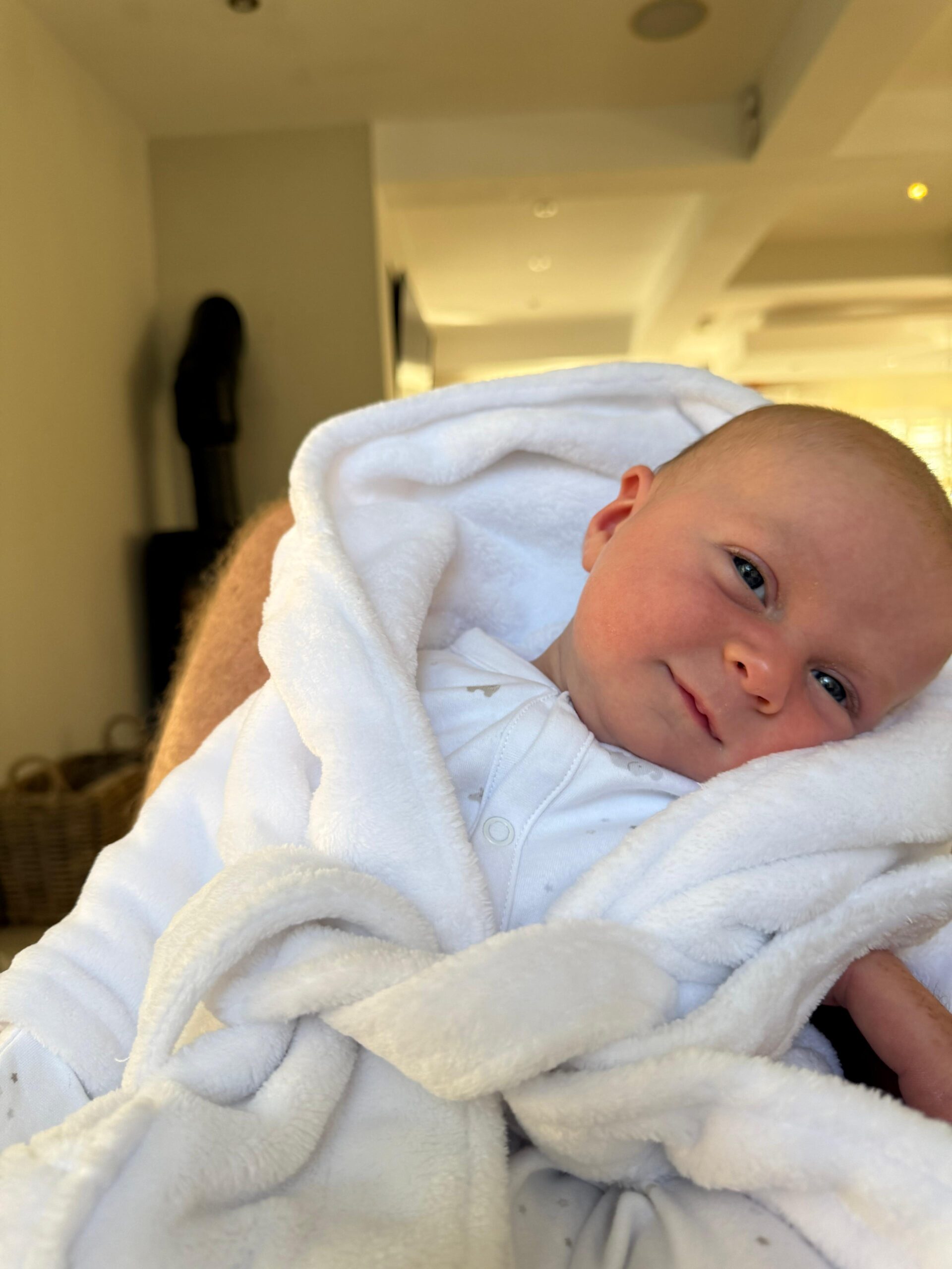 Newborn baby boy wrapped in blanket
