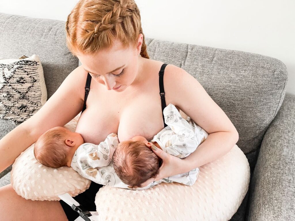 Jade Ticer breastfeeding newborn baby twins girls